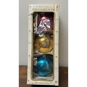 Vintage West Germany Mica Glitter Glass Christmas Snowflake Ornaments 3 with Box
